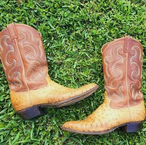 Tony Lama Exotic Full Quill Ostrich Cowboy Boots Two Tone Style# 8867 Men's  11